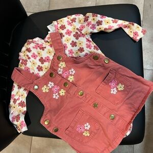 Little Lass Pink Pinafore with Floral Top